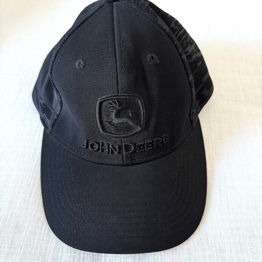 John Deere Mens Black Mesh Performance Baseball‎ Cap Hat Logo Camo Pattern